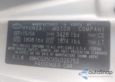 2005 Hyundai Accent Gls/Gt from USA, damaged, VIN KMHCG35CX5U326753